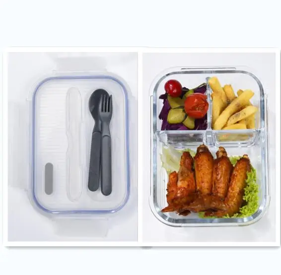 

Popular Microwavable Glass Lunch Box With Food Grade Cutlery