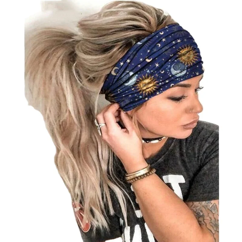 

New Women's Striped Floral Sun Moon Star Yoga Sports Wide Headband