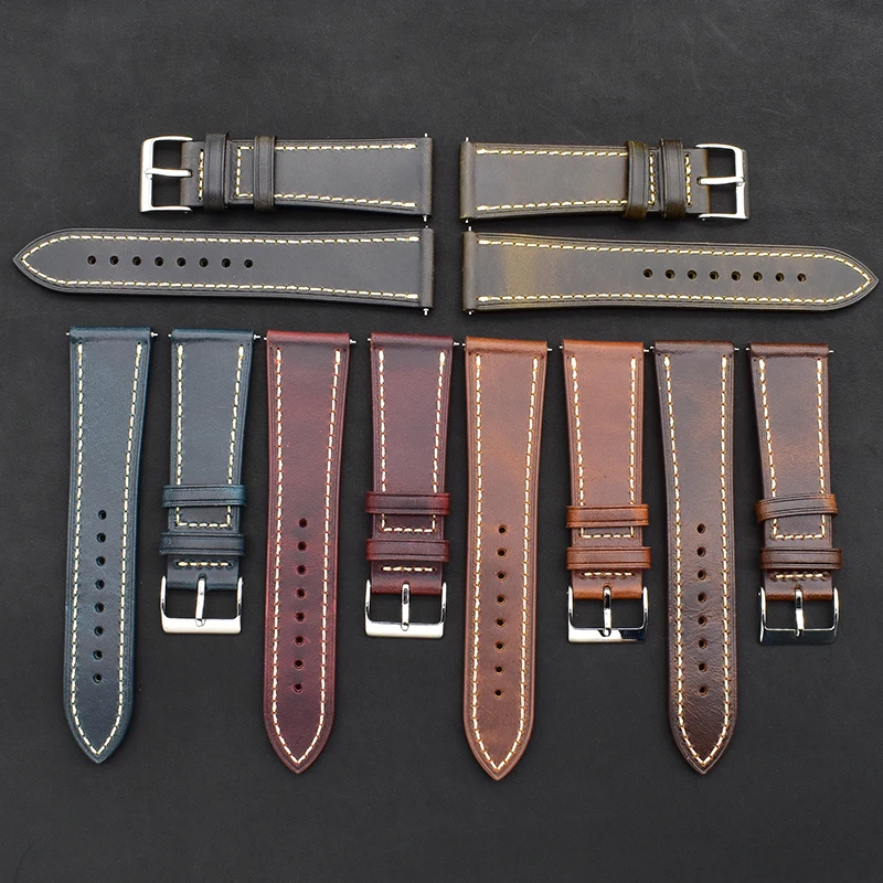 

Quick Release Soft 22 24 mm Watch Band leather Strap Black/Brown Genuine Watch Band, Brown/red/black/coffee/green/blue