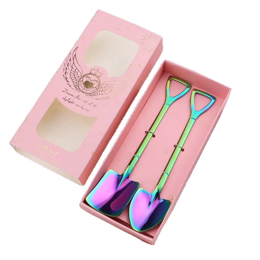 

Cutlery Set Shovel Shaped Teaspoon Coffee Stir Ice Cream Fruit Dessert Spoon With Gift Box