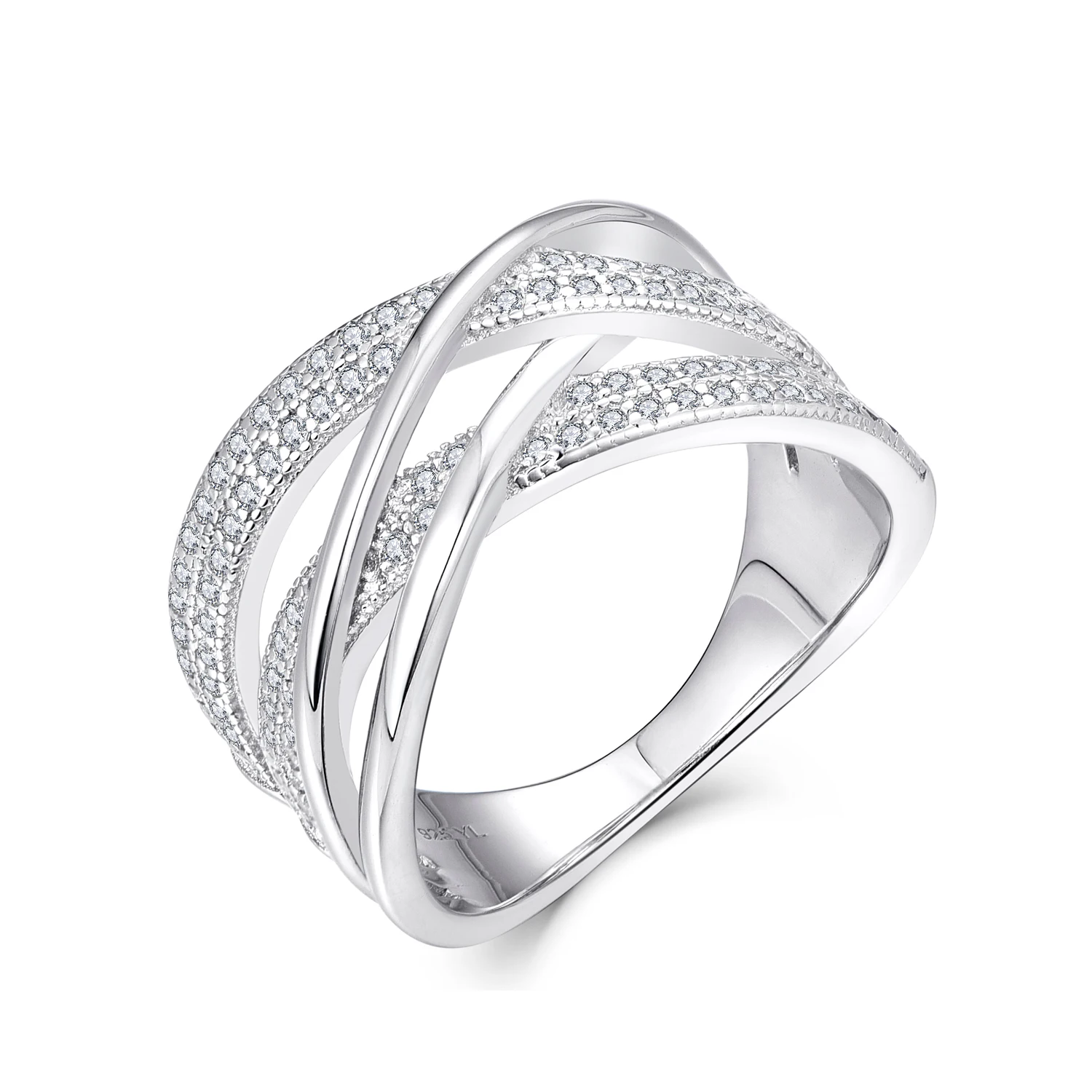 

New fashion custom Personality Women Zircon Ring Cross Wide 925 Sterling Silver Ring