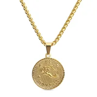 

Stainless Steel Gold 12 Zodiac Signs Symbol Horoscop Coin Pendant Chain Necklace