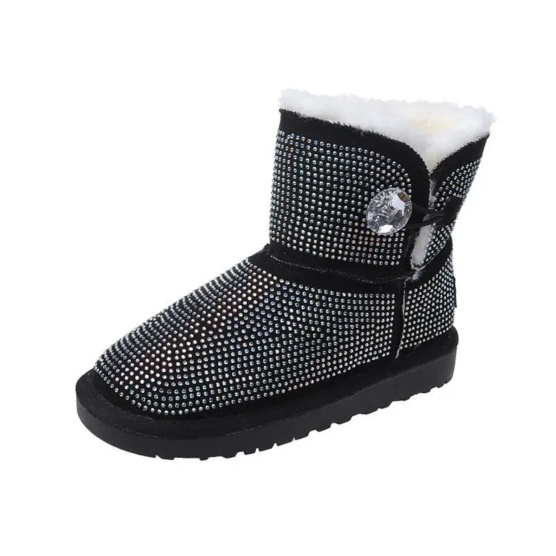 

2022 New Arrival Hot Selling Women Boots Winter Plus Size Solid Color Rhinestone Platform Buckle Snow Boots Women