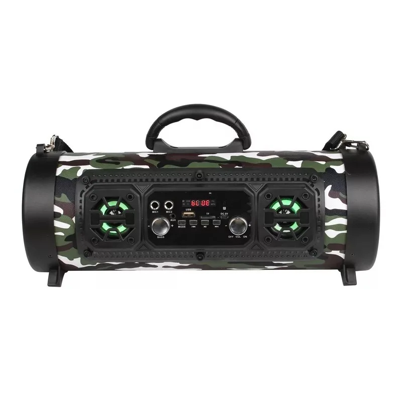 

New Style Gun Barrel Outdoor Subwoofer FM/TF stereo Smart Wireless LED Heavy Bass Speaker Bluetooths Speaker With Disco Light