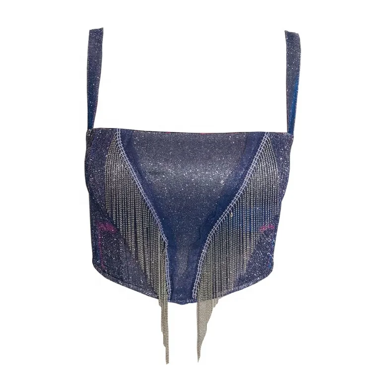 

B64079A European and American cross-border women's sexy nightclub slim tassel lady vest, Purple/orange/blue