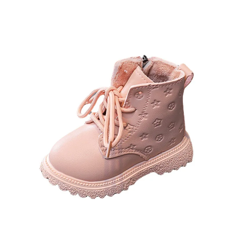 

Girls Martin boots New Style British Ankle Leather Shoes Children's Fashion Single Boots, Pink purple white