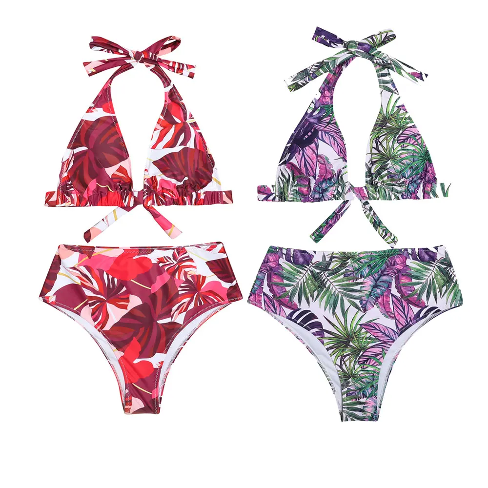 

Two-Pieces Women Floral 2021 Push-Up Padded Bra Ruffles Bandage Bikini Set Swimsuit Swimwear Bathing Suit Beachwear Biquini