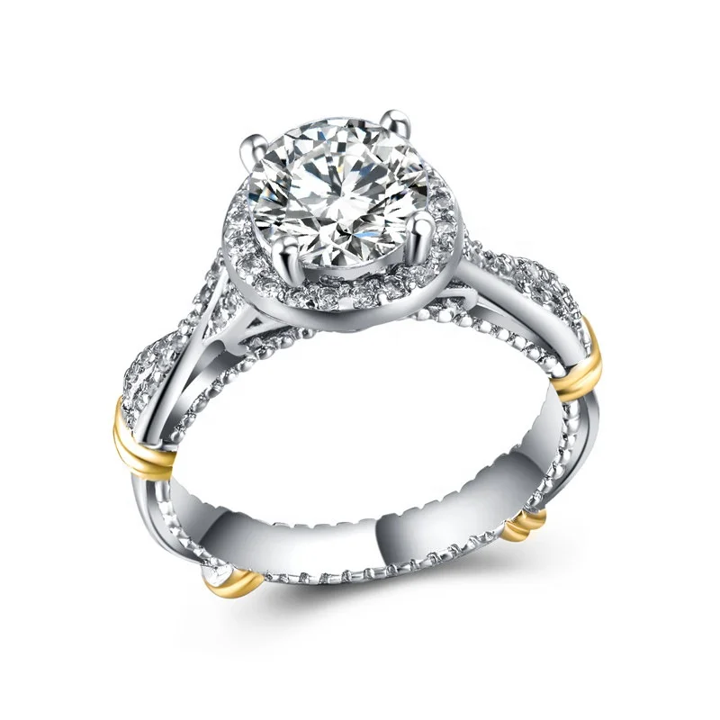 

Classical Round Icedout Cubic Zirconia Ring White Gold Color Jewelry for Female Wedding Engagement Rings
