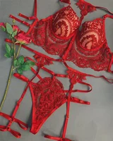 

3-Piece Women Sexy Lingerie Suit Embroidery Nightwear Brazelle G-String Sexy Lace Underwear