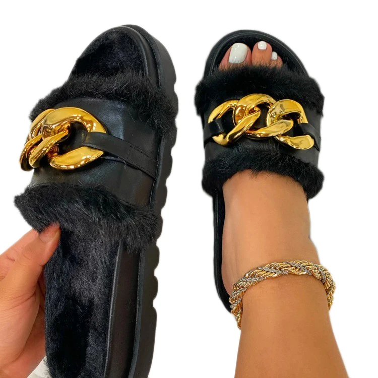 

Guaranteed Quality Proper Price Black White Brown Quick Dry Trend House Summer Furry Slippers Women