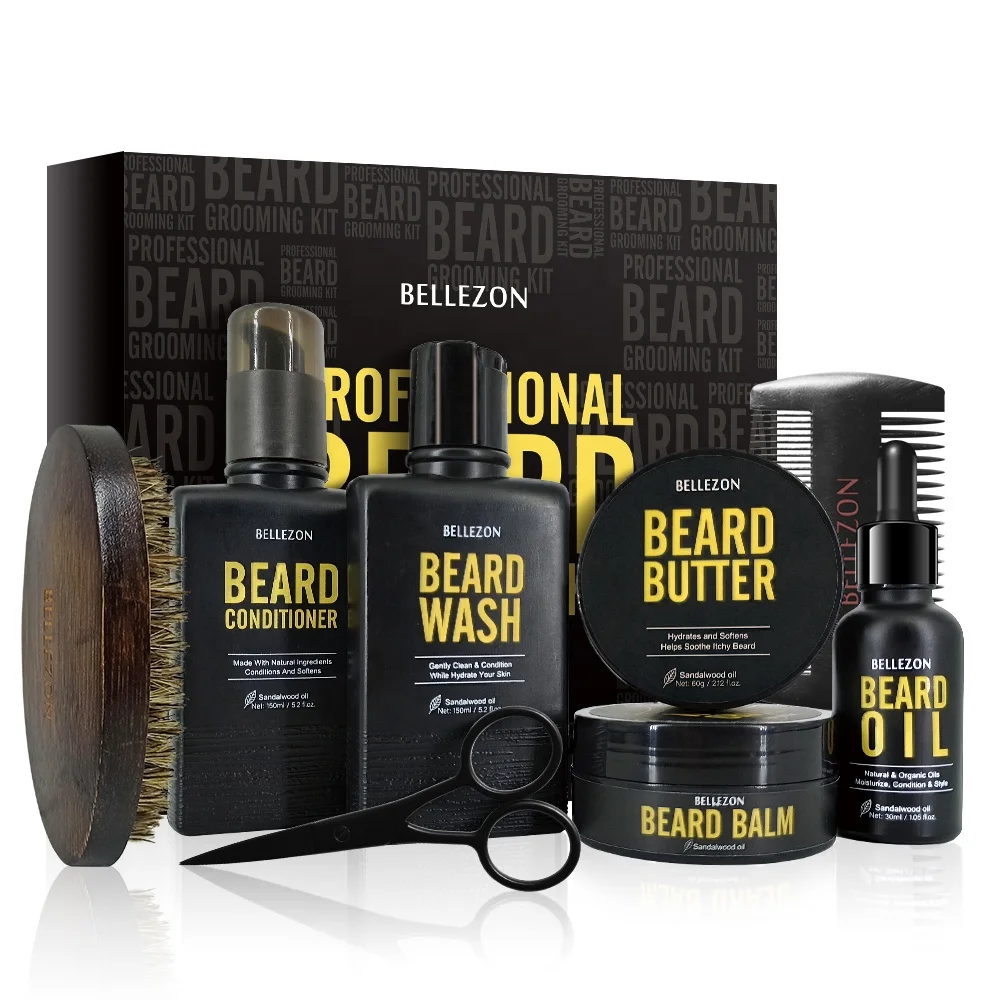 

Bellezon Private Label Mens Beard Grooming Kit with Oil Balm Conditioner Comb Set