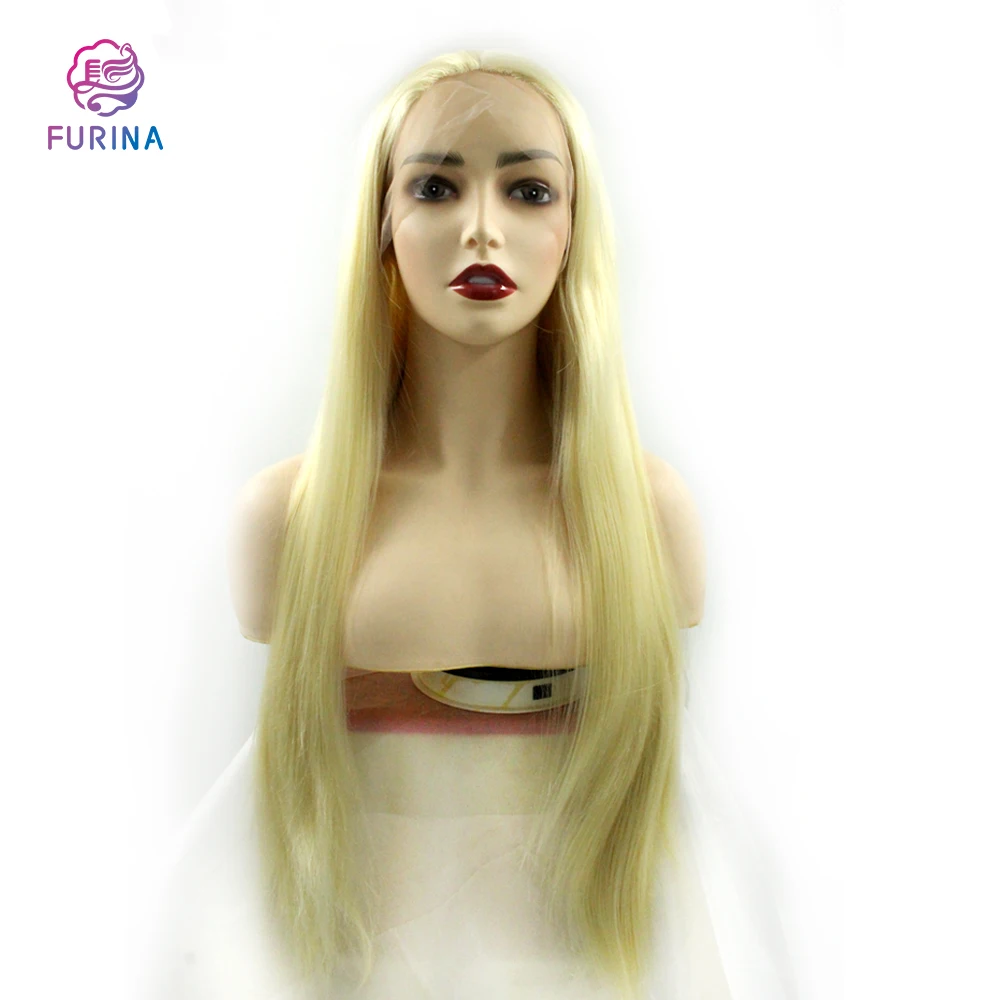 

Most popular blonde middle part heat resistant fiber long silky straight synthetic lace front wigs