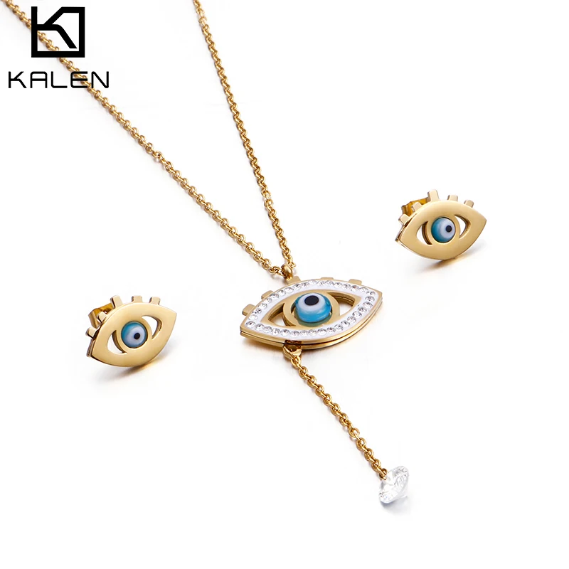 

Simple wild female clavicle chain angel eye lady zircon stainless steel jewelry set