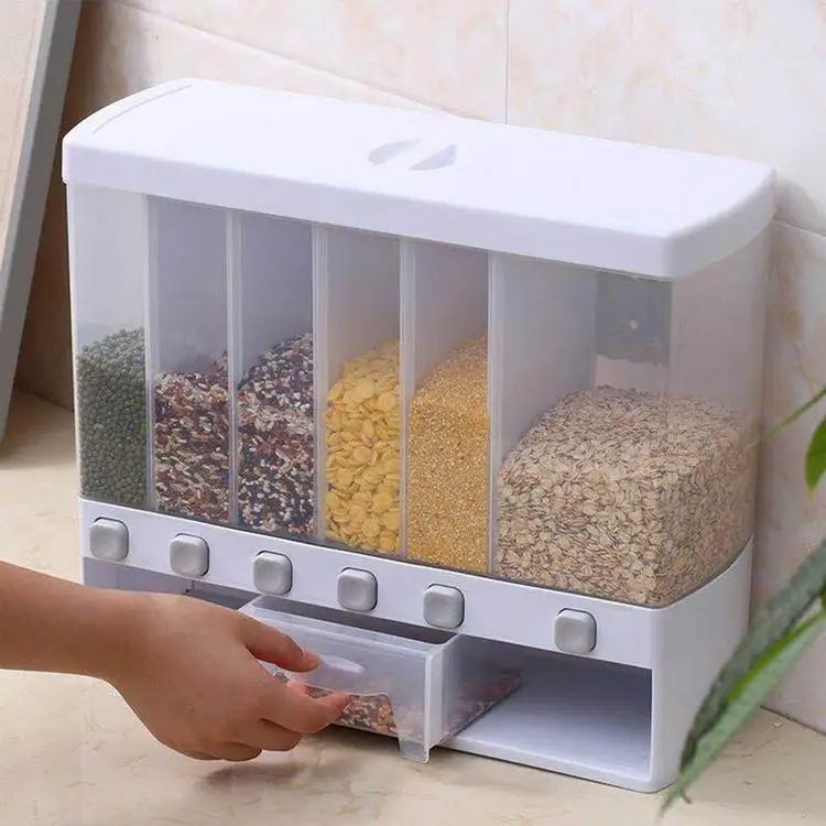 

Dry Food Dispenser 6-Grid Cereal Dispensers Container Kitchen Storage Tank for Cereal, Rice, Nuts, Candy