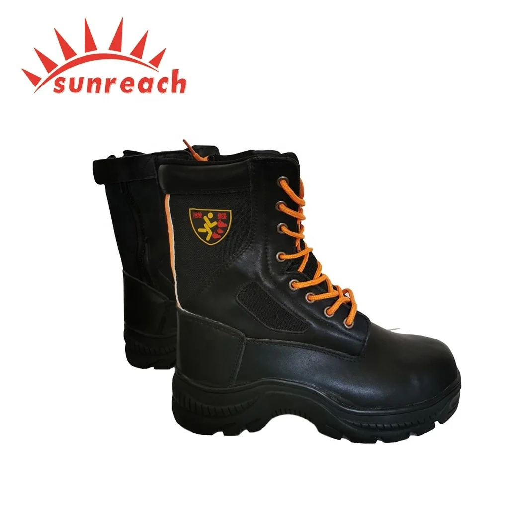 
Anti-Slip Fire Fighting Leather Protection Rescue Safety Boots 