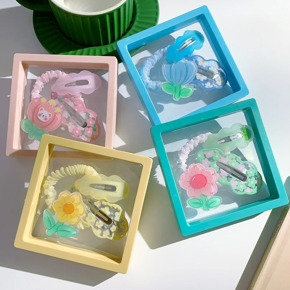 

Wholesale children's hair clip set small flower bb clip cute hair circle does not hurt hair rope with storage box