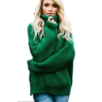 

Women's Winter Fuzzy Knitted Sweater Oversized Pullover Turtleneck Side Slit Full Sleeve Loose Casual Jumper Outwears
