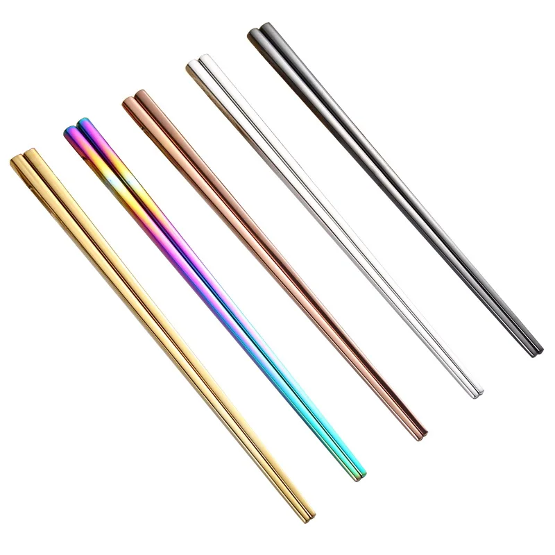 

korean titanium metal chopsticks logo reusable stainless steel chopsticks customized colored handle silver gold wedding gift, Silver, gold,rose gold, black,rainbow