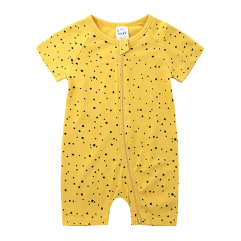 

Stars Printed Children Clothes Short Sleeve Zipper Infant Romper Yellow Baby Romper, Picture
