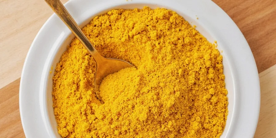 Homemade curry powder in a wooden spoon