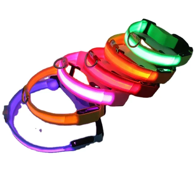 

Current Popular USB charging light pet collar LED flash dog walking collar, 7 colors for available