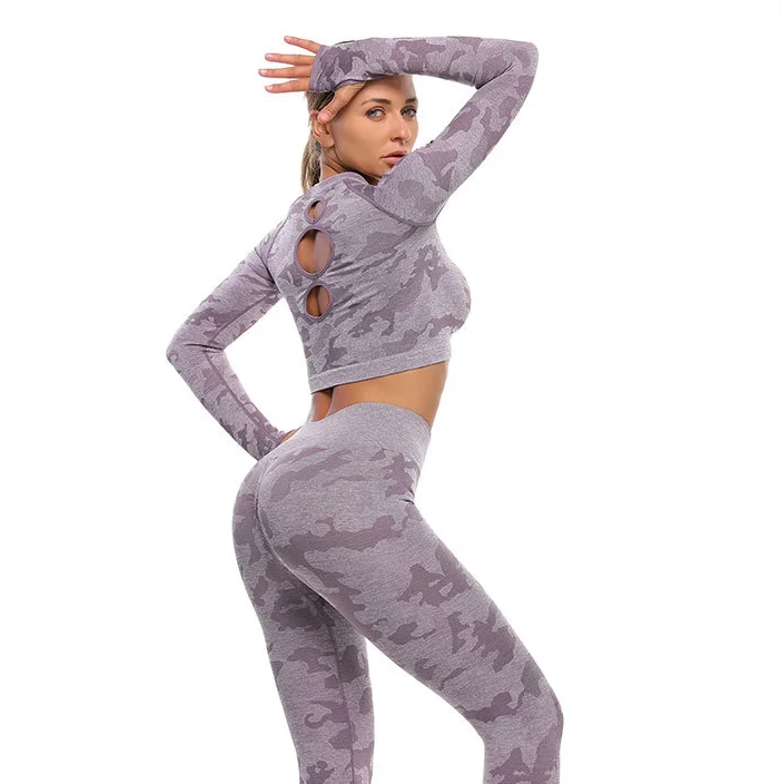 

2021 Fashion Women Seamless Ribbed Two Piece Printed Yoga Workout Sport Jogging Sets, Customized color
