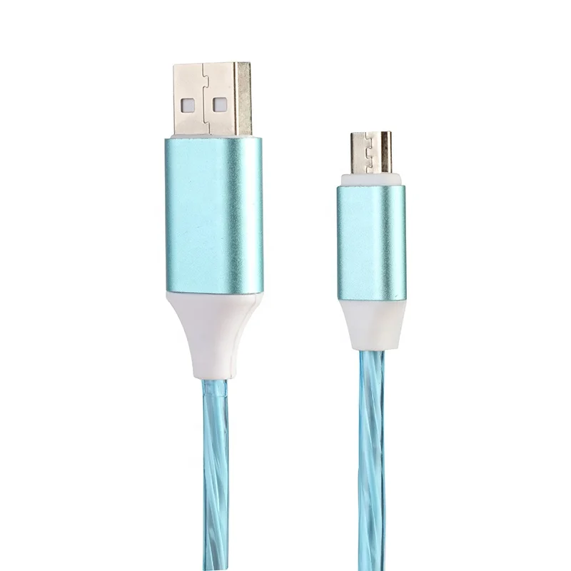 

Hot selling USB to MICRO colorful flash metal flowing light charging cable USB charging cable