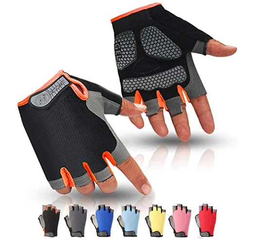 

Fashion Unisex Mountain Bike Half Finger Biking Cycling Fitness Anti Slip Shock Absorbing Gel Pad Breathable Cycle Racing Gloves, Orange/green/grey/pink/black/red/blue/azure