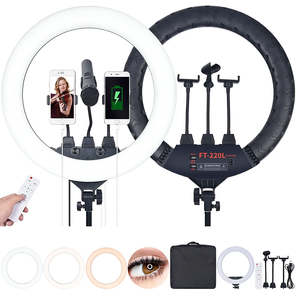 

FOSOTO FT-220L Cheaper 80W 3300-6500K 22 inch big ring light with Phone holder,Microphone holder for tik tok, Black