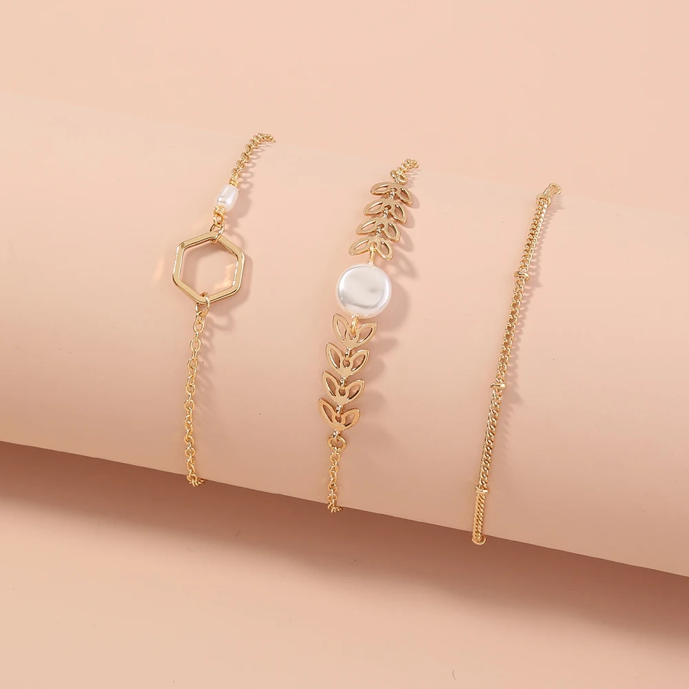 

Designers Bohemian Copper Bracelets & Bangles Gold Plated Beads Chain Wheat Charm Pearl Bracelet Set Bracelets Jewelry Women