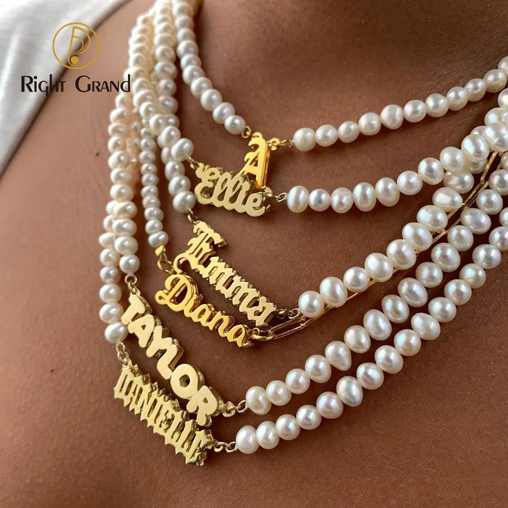 

Elegant Imitation Pearl Choker Necklace Alloy Custom Name Initial personalized Pendant Necklaces