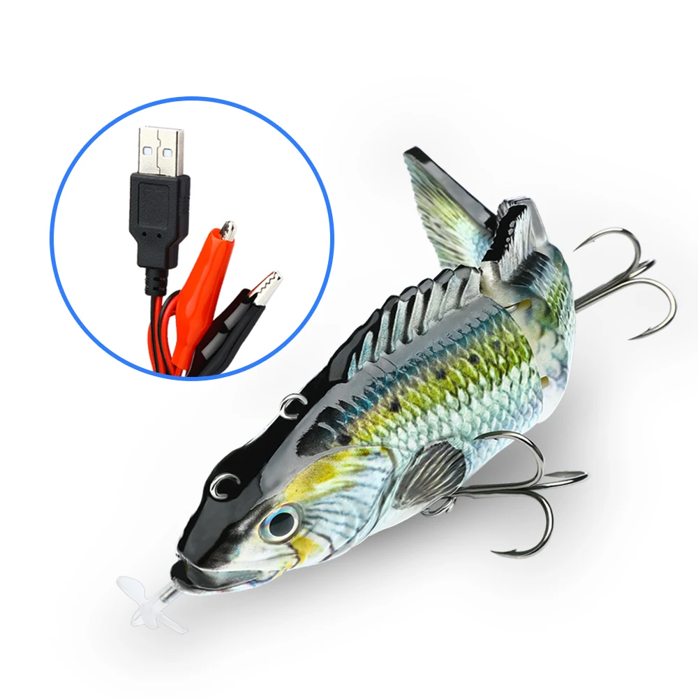 

Peche Robotic Swimming Wobbler Fishing Lures Auto Electric Lure Bait For 4-Segement Swimbait USB Rechargeable Flashing LED light, 10 color as showed