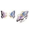 Wholesale Custom Butterfly Jewelry 925 Sterling Silver White Zircon Colorful Spinel Earring Ring Set