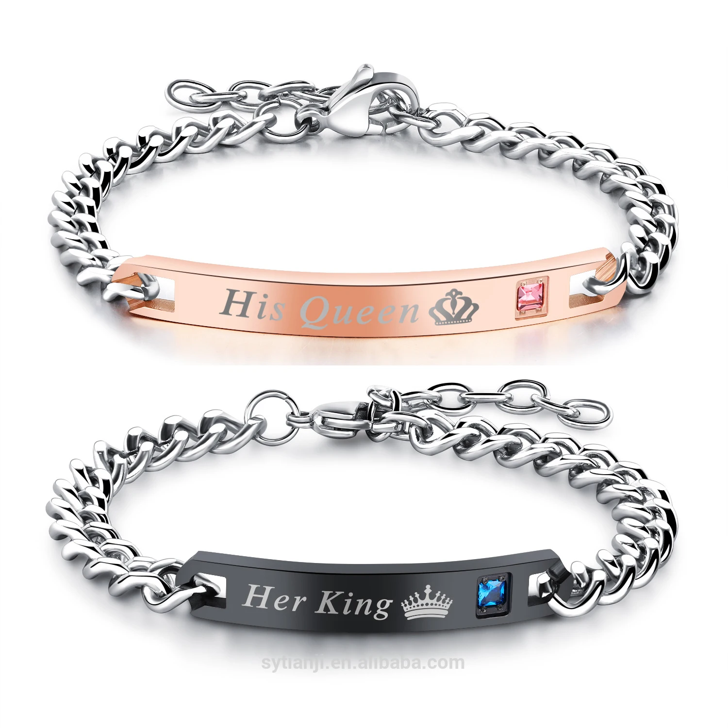 

Wholesale Titanium Steel Jewelry Fation Couple Queen And King Bracelet Beast And Beauty Bangle For Couple