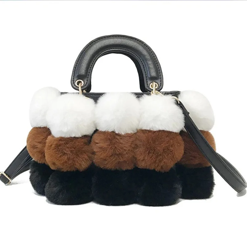 

Fashion lady crossbody bag ball furry faux fur wholesale ladies bag fall and winter purses women purse 2021 sac a main Bolsos, 4 colors as shown