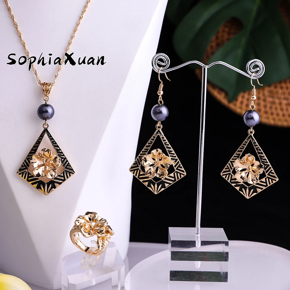 

SophiaXuan junjian New Gold Plated Set 3pcs Samoan Dropship Wholesale hawaiian decoration set Polynesian Jewelry, Picture shows