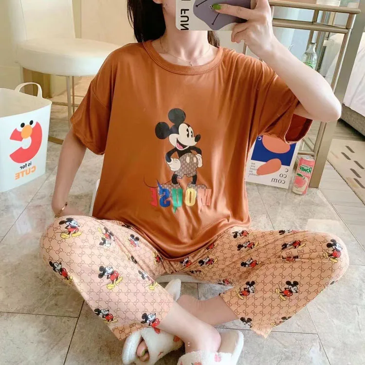 

Cartoon Sleepwear Milk Silk Pijama Femme Pjs Pillama Piyama 2 Piece Pajama Set Lady Free Size Pyjama For Women