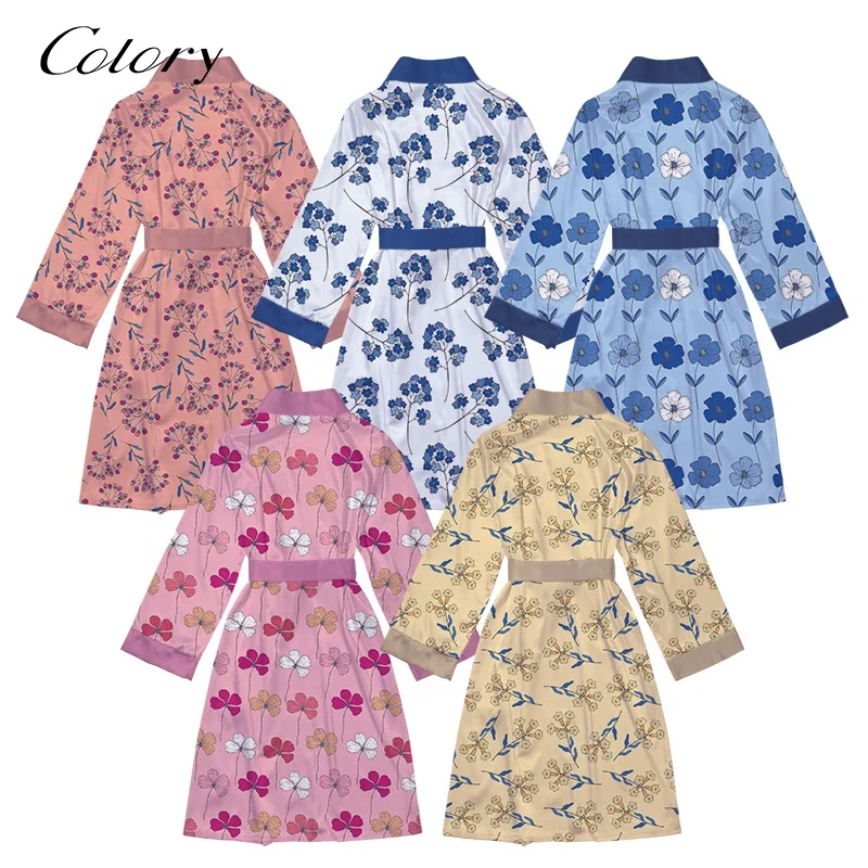 

Colory Women's Long Floral Kimono Robes for Party Satin Printed Bathrobe Silky Nightgown Lightweight Loungewear, Customized color