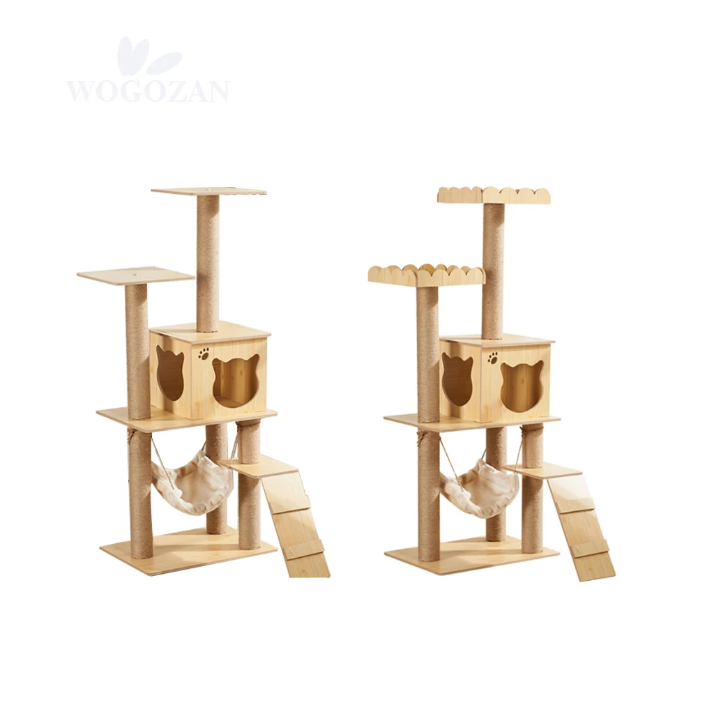 

Multi-level Kitten Castle Luxury Wooden Cats Furniture Tower Stable Scratching Post Hammock Tree Scraper Cat Climbing Tower