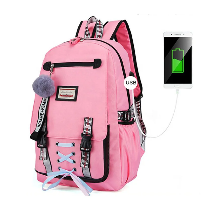 

Wholesale Anti-theft Rucksack Stylish Women USB School Bags Large Capacity Bagpack For Teenager Girls