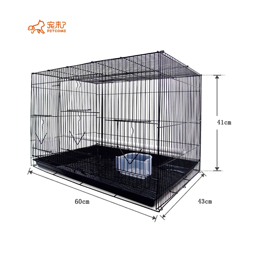 

PETCOME Suppliers Best Sell Pet House For Sale Wire Mesh Metal Square Small Bird Cages With Bowl, Black & red & blue & white