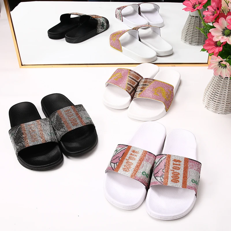 

women money shoes 2021 new Money slippers sandals with rhinestones