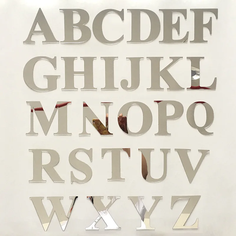 

DIY Acrylic 26 English Letters Sticker Wall Home Decor Special Mirror, Silver