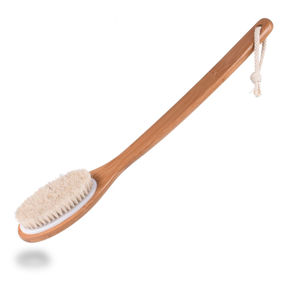 

TREESMILE Horsehair bath brush carved bamboo soft massage bristle dry brush OEM logo Natural brushes Factory Good quality