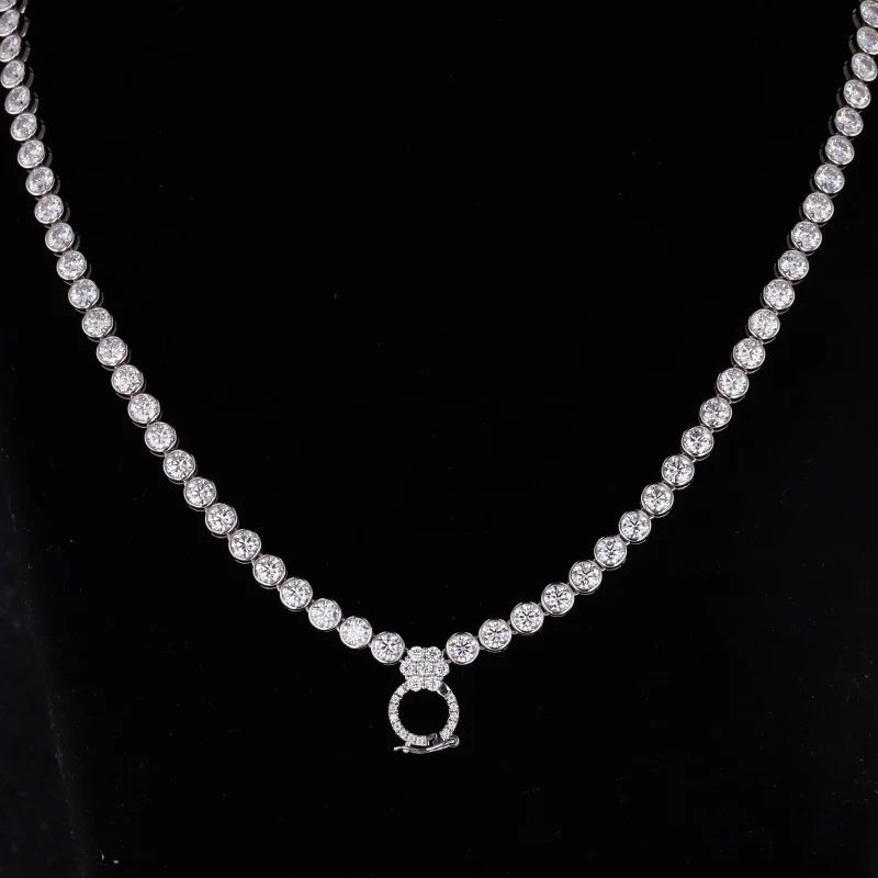 

starsgem AUMP 164 tennis chain 9k white gold 3.5mm round moissanite bezel setting tennis chain necklace