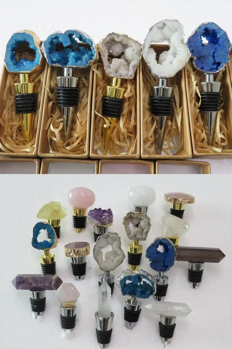 Custom Logo Crystal Wine Stopper Wholesale Rose Quartz Gemstone