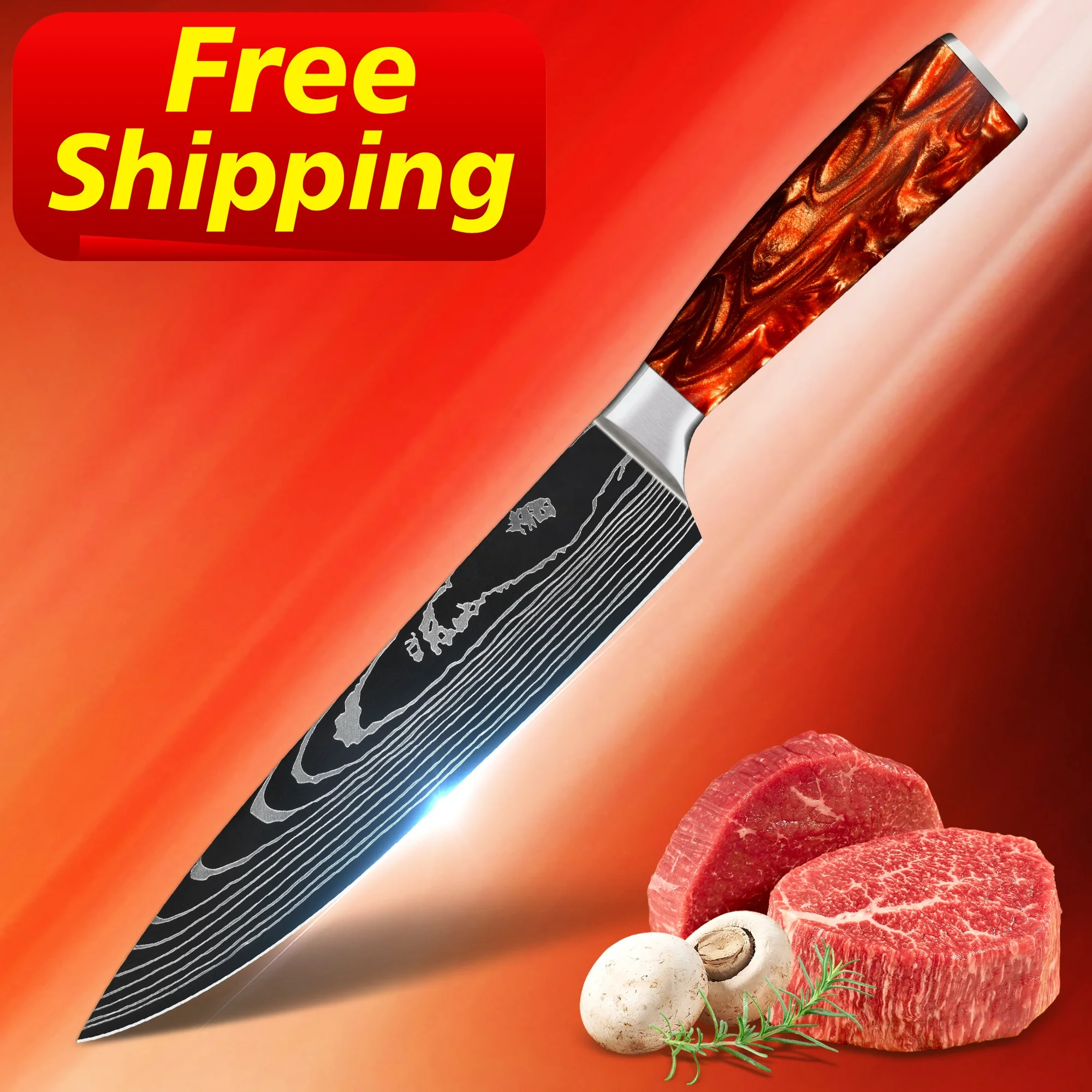 

Free Shipping Lava Red Resin 8 inch damascus chef's knife damascus knife chef knife damascus chef made in Yangjiang, Customized color