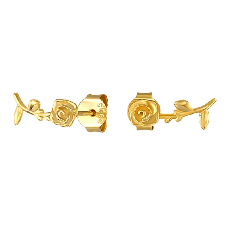 

925 Sterling Silver Rose Stud Earrings simple design silver jewelry