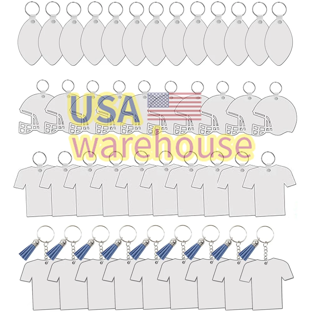 Sublimation Football Keychain Blanks Double Sided MDF Wood USA WAREHOUSE Keychain Custom logo Sublimation Blank Keychain