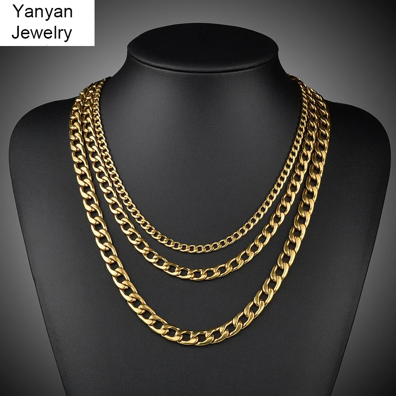 

5/7.5/9mm New Biker Design Stainless Steel Men Necklace 18K Gold Cuban Chain Necklace In Stock